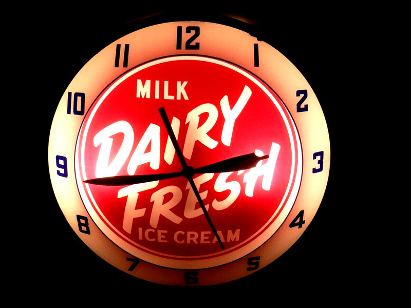 Vintage Original DAIRY FRESH MILK  & ICE CREAM LIGHTED DOUBLE BUBBLE CLOCK A.P.I