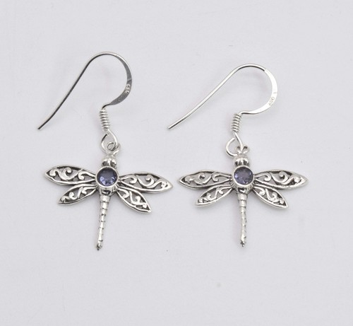 925 Solid Sterling Silver Peridot,Garnet Multi Stone Dragonfly Hook Earring - Picture 31 of 69