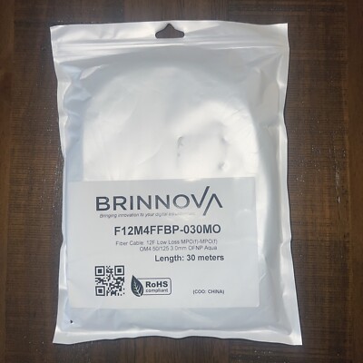 Brinnova Fiber Cable: 12F Low Loss MPO(f)-MPO(f) OM4 50/125 3.0mm 30 Meters