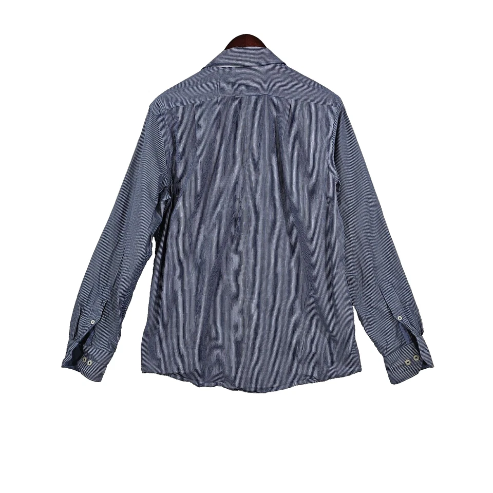 IZOD Mens Dress Shirt Long Sleeve Slim Fit Button Up Cotton Striped Blue White M - Image 2 of 4