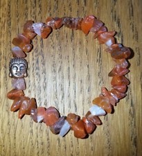 Red Agate Chip Stretchy Bracelet Copper Buddha Head, Blessed, Magical, Reiki