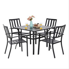 5 Pieces Outdoor Patio Dining Set Furniture Backyard with Metal Table 4 Chairs