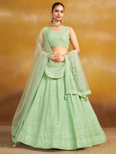 Stylish Look Mint Green Georgette Lehenga Choli With Dupatta For Wedding Wear