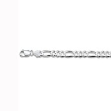 180-7MM Pave Figaro Chain .925 Solid Sterling Silver Made in Italy