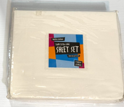 Twin Extra Long Sheet Set 100% Cotton 3 pc.Flat,Fitted & Pillowcase White NIB