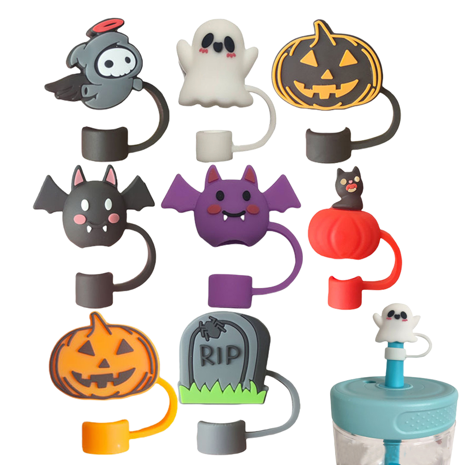 8PCS Halloween Reusable Straw Topper Cover Cap for 30 40 Oz Tumbler