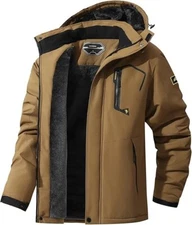 TACVASEN Men's Sz L Brown Winter Ski Jacket Waterproof Snow Coat NWT