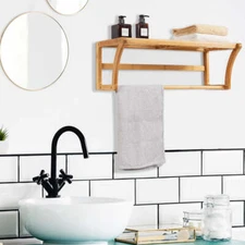 NNECW Bamboo Wall-Mounted Toilet Storage Shelf for Bathroom