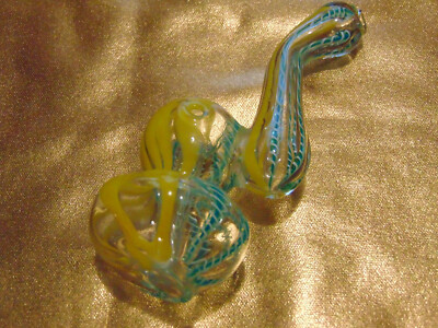 Sherlock Bubblier Water Pipe 4 1/4'' Yellow/Green Glass Bubblier Tobacco Pipe SB1