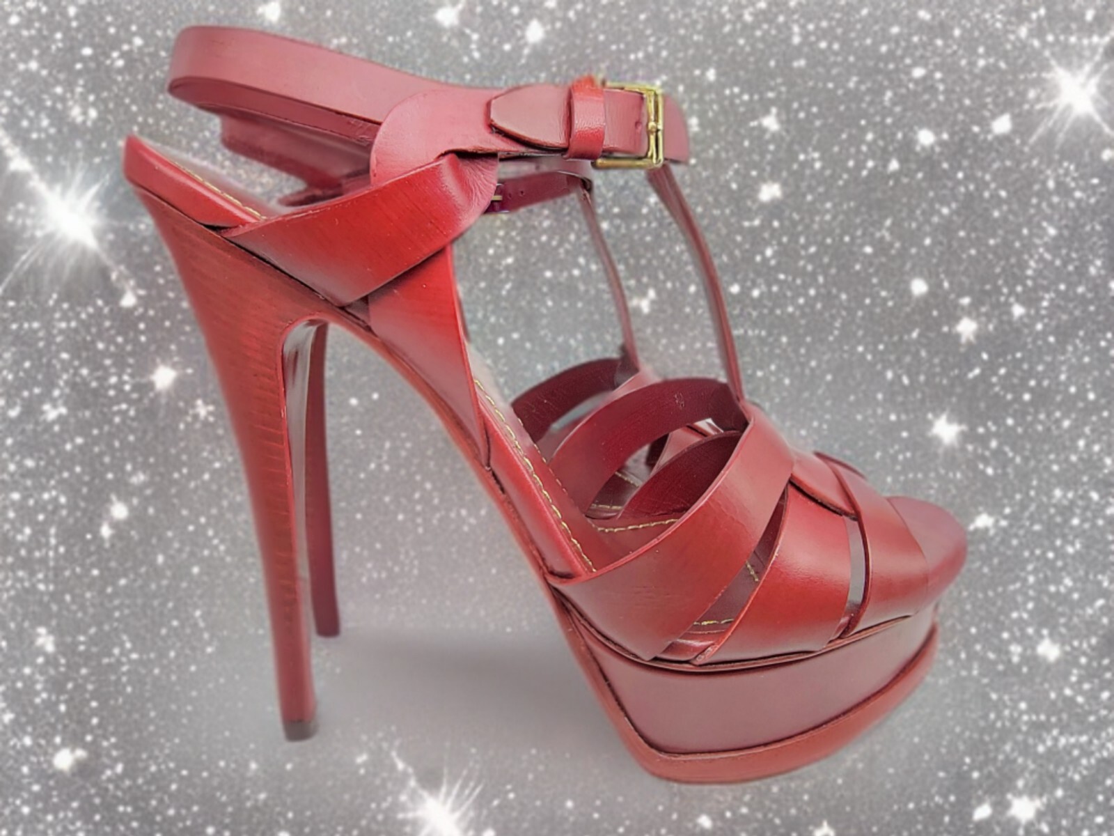 Sandali Yves Saint Laurent Paris YSL Tribute rosso chiaro plateau tacco 38 8