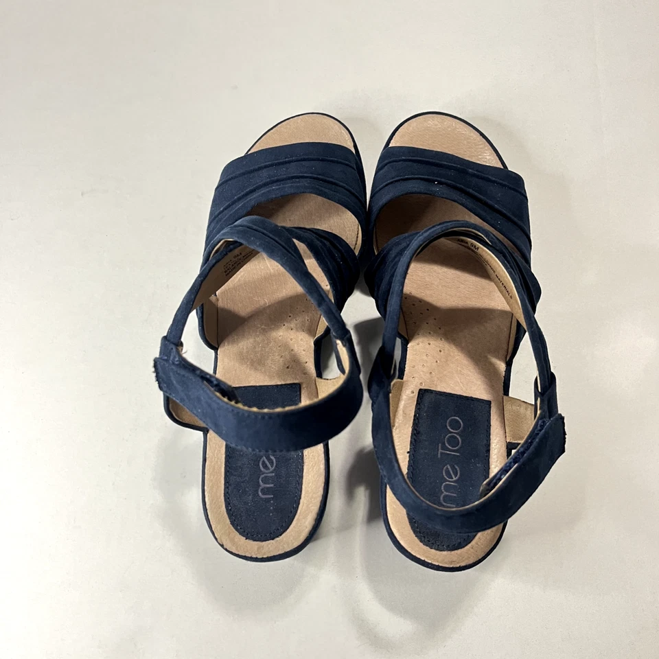 Me Too Suede Strappy Block Heel Comfort Shoe Open Toe  Blue Women Sandals 9M - Image 4 of 4