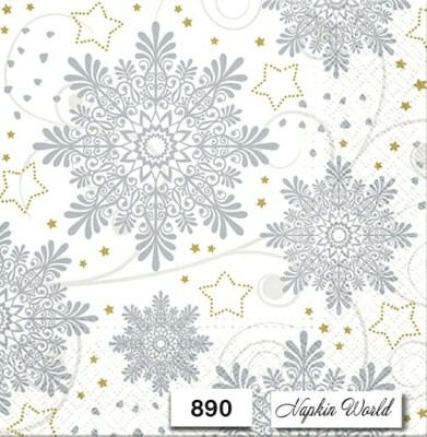(890) TWO Individual Paper LUNCHEON Decoupage Napkins - SNOWFLAKES WINTER DESIGN