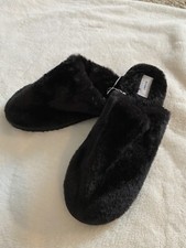 Women's Old Navy Slippers Slip On Mule Shoe Black Faux Fur Lounge Large L 9 10