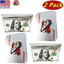 2 Standard Deck of Silver Foil Plastic Poker Cards, Waterproof Playing Cards