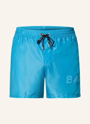 (NO CUSTOMS TAX) BALMAIN Paris blue basic logo print swim shorts Size Large NWT