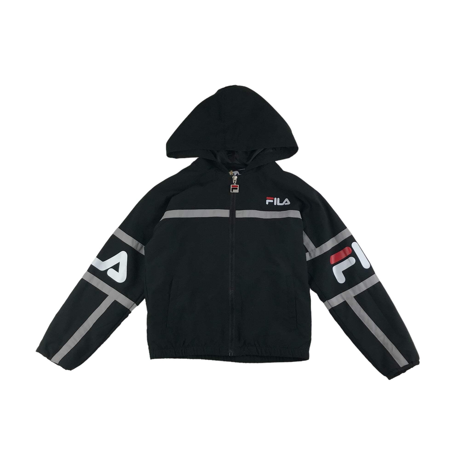Giacca Fila 8 anni nera con cappuccio giacca a vento leggera con fodera in rete
