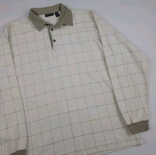 Vintage 90s Structure Grid Check Pattern Polo Rugby Shirt Vtg Corduroy USA Made - Picture 2 of 5