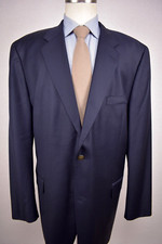 Tasso Elba Solid Navy Blue 100 Wool Two Button Blazer Size: 48L