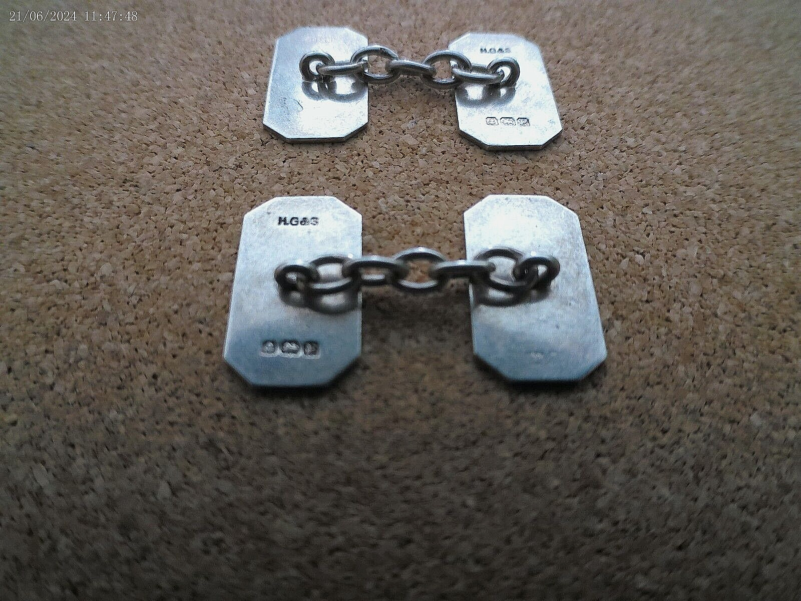 Vintage Solid Silver Chain-Link Rectangular Cuffl… - image 4