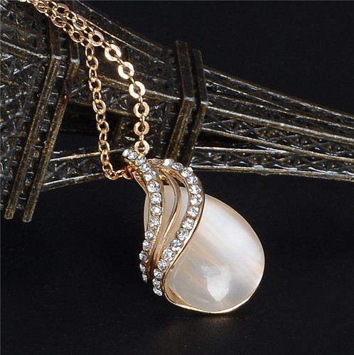 Gold Plated Pear Drop Necklace Pendant Crystal Earring Women Fashion Jewelry Set - Picture 3 of 7