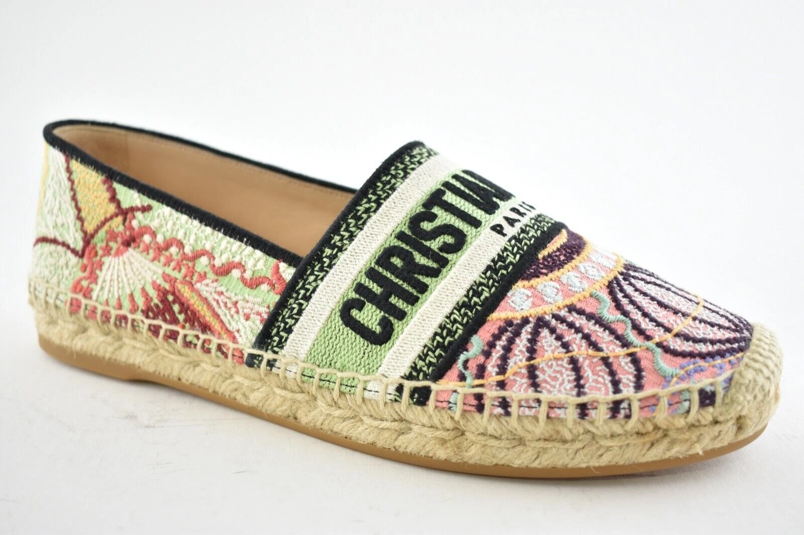 Espadrille brodée plate Dior Granville In Lights logo coton noir rose 38