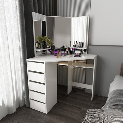 Dressing Table 5 Drawers Vanity Mirror Corner Makeup Desk Bedroom