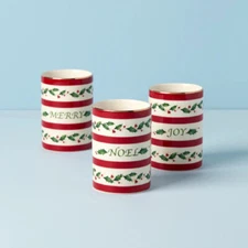 Lenox Christmas HOLIDAY SENTIMENT  Candles - Merry Noel Joy - Set of Three - N/O
