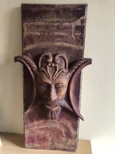 American Folk Art Wall Panel, Wood Carving, Circa 1900 Satan