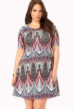 Forever 21 Plus SIze Multicolor Blue Punk Retro Cross Back Skater Dress 2X