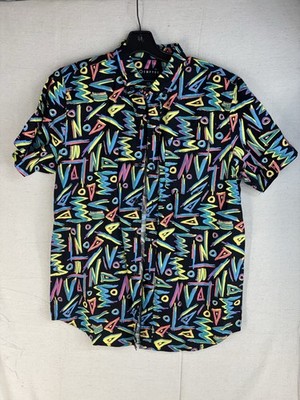 EMPYRE 90s Retro Neon Print Button Up Short Sleeve Shirt Size Med