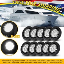 10pc 2" Inch DOT White 9 Round Trailer LED Marker Lights w/ Grommet for Truck RV