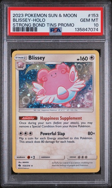 2023 POKEMON SUN & MOON BLISSEY HOLO 153/214 STRONG BOND TINS PROMO PSA 10
