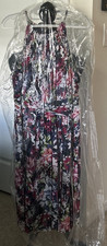 Maggy London Size 14 Multi Color Floral Chiffon Halter Maxi Dress Boho worn once
