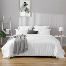 White Solid  Super King 98x108  3 Pieces Duvet Cover Set Soft  Cozy Egypti...