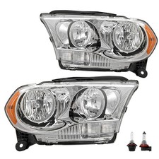 Pair Chrome Amber Wbulbs Headlights For 2011 2012 2013 Dodge Durango Headlamps Pair Chrome Amber Wbulbs Headlights For 2011 2012 2013 Dodge Durango Headlamps