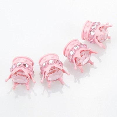 Elegant Crown Shape Pink Rhinestone Tire Valve Caps - 4 Pack for All Vehicles