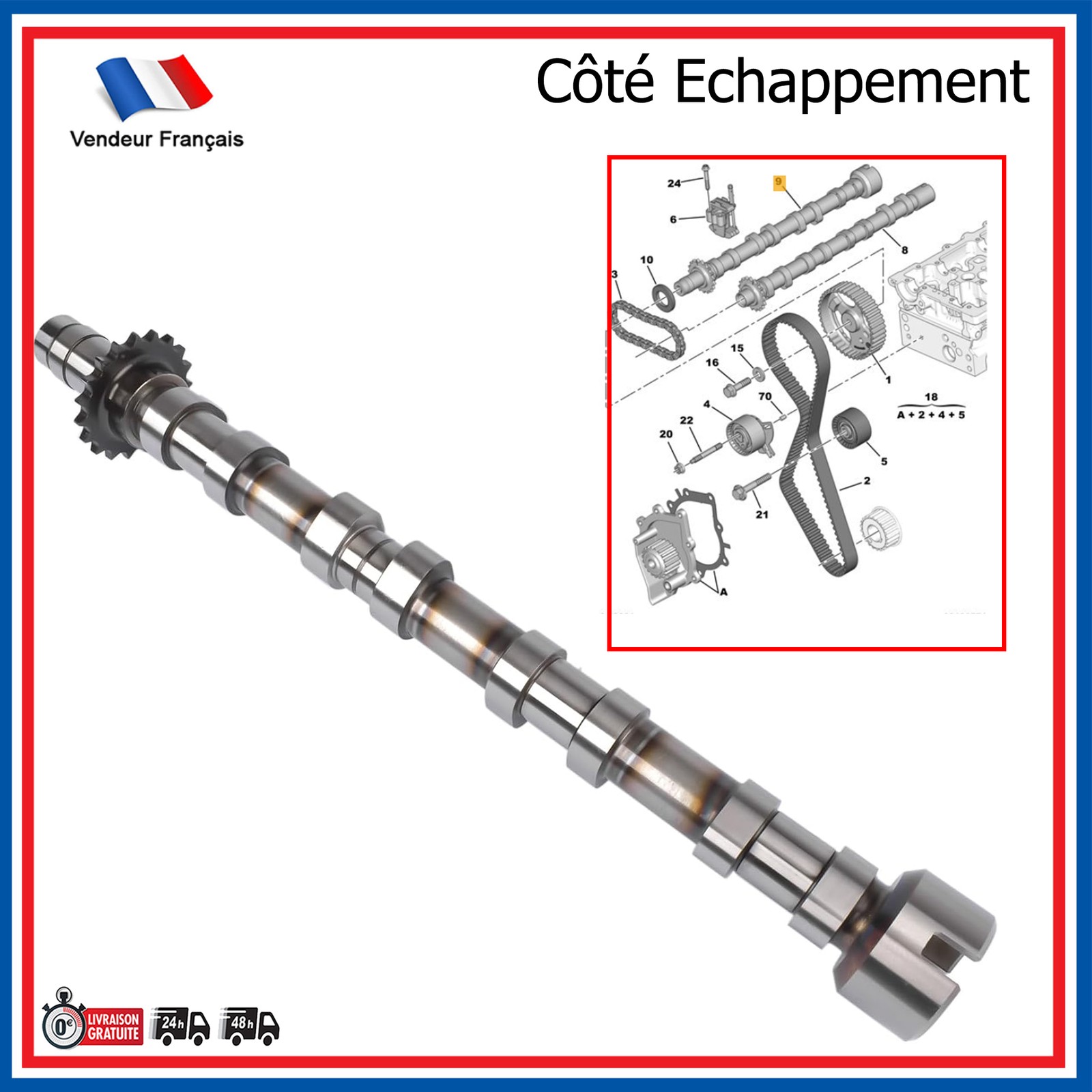 Arbre à cames échappement pour Ford Kuga II Van 2.0 TDCi - Remplacement pièce 1871343
