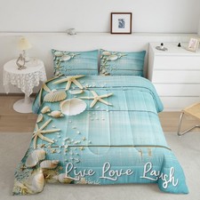 Starfish Seashell Bedding Sets,Conch Sea Shell Comforter Set Coastal Animal D...