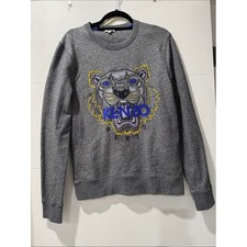 Kenzo Tiger Sweatshirt Mens Medium Gray Excellent Embroidered Logo Pullover