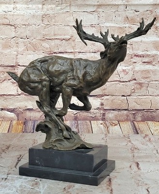 Signed Original Male Deer Buck Hunting Bronze Sculpture Marble Figurine Sale
