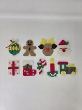 9 PC Lot Needlepoint Christmas Ornaments Handmade Vtg Magnets Deer Santa Train