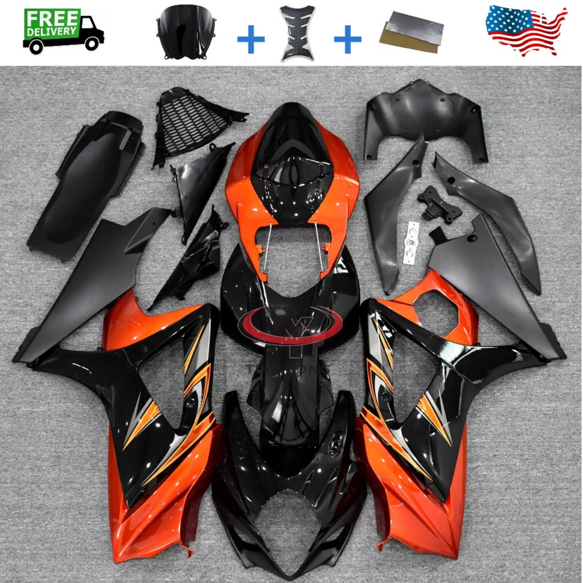 Orange Black Injection Mold Body Fairing Fit for Suzuki 2007-2008 GSXR 1000 K7