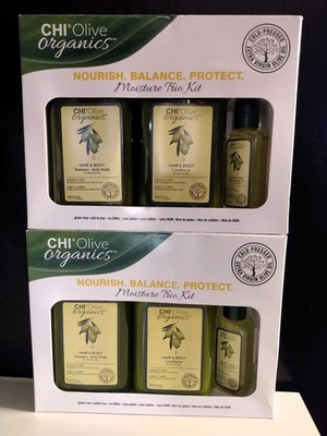 Lot of 2 CHI Olive Organics 11.5 oz Hair & Body Shampoo Conditioner Oil Trio Kit