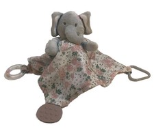 Modern Baby Gray Elephant Security Blanket Lovey Pink Rattle Teether Plush