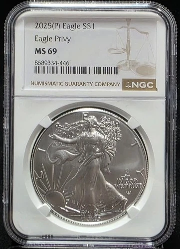 2025 P American Silver Eagle NGC MS69 ASE Eagle Privy Graded Coin Slab (446)
