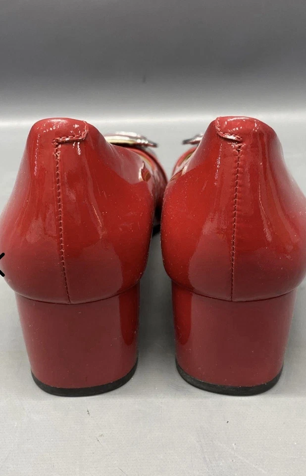 Michael Kors Women's Red Patent Leather Silver Buckle Block Heel Pumps Size 8.5 - Image 4 of 4