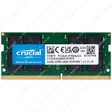 Crucial 32GB DDR4 2666 MHz PC4-21300 2Rx8 SODIMM Laptop Memory RAM CT32G4S266M