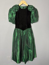 Vintage 90s GUNNE SAX Girls Size 8 Green Black Velvet/Metallic Taffeta Dress