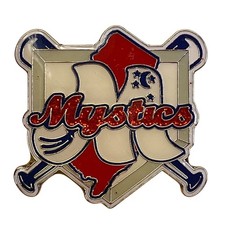 Mystics Baseball Soft Enamel Pin Crossed Bats Red White Blue Design Dual Clutch