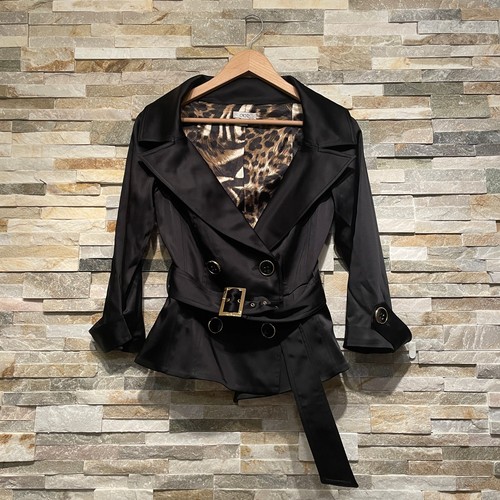 Cache XS Satin Blazer | Leopardenfutter, Gürtel, Goldknöpfe, Y2K Glam Neu ohne Etikett - Bild 5 von 9